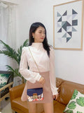 Purpdrank - New 2023 spring autumn Women puff Sleeve Stand Collar Chiffon Blouses office Ladies tops shirt