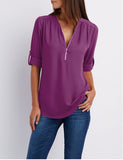 Purpdrank - Women Shirts Summer Autumn Casual V-neck Chiffon Blouse Women Top Camisa Feminina Long Sleeve Black White Ladies Blouses Shirt
