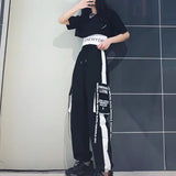 Purpdrank - 3 Pieces Set Summer Women Cargo Pants Suit Set Streetwear Outfit Harajuku Short Sleeve Trousers & Crop Tops Tee Shirt