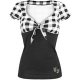 Purpdrank - Shirts Women Summer  Short Sleeve Blouses Womens Fashion Clothing Ladies Casual Bow Knot Plaid Print Tops