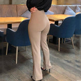 Purpdrank - New Women Sexy Front Slit Pencil Pants Solid Color Elastic High Waist Elegant Casual Office Ladies Tight Stretch Trousers Workwear