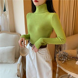 Purpdrank - New Women's Autumn Winter Turtleneck Pullovers Sweater Woman Primer Shirt Long Sleeve Short Slim-fit tight Jumper Top Solid