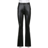 Purpdrank - Elegant Black Faux Leather Pants Women High Waist Skinny Trousers Ladies Casual Fashion Pants Capris Autumn Vintage Streetwear