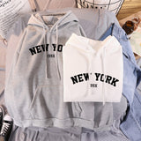 Purpdrank - NEW Sweatshirts velvet winter Women's NEW YORK printing Hooded Female Cotton Thicken Warm Hoodies Lady Autumn Tops