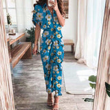 Purpdrank - 2023 New Bandage Single Breasted Dress Women Casual Short Sleeve Button Solid Maxi Dress For Woman Summer Holiday Style Dress