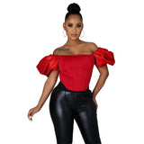 Purpdrank - Tops Women's Clothing Nightclub New Fashion Polyester Square Collar Solid Color Satin All Matching Puff Sleeve Small Shirt