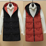 Purpdrank - Autumn Winter Two Sides Wear Long Vest Warm Hooded Waistcoat Women Coat Thicken Cotton Padded Female Sleeveless Jacket New