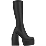 Purpdrank - Women Boots High Heels Chunky Platform Black Big Size 43 Winter Boots Knee High Boot Zipper Matrin Boot Party Shoes