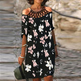 Purpdrank - Fashion Retro Printing Women Dress Sexy V-Neck Short Sleeve Loose Beach Homewear Dress Summer Casual Comfy Female Model Dress