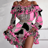 Purpdrank - Sexy Off Shoulder Ruffle Mini Dresses Women Elegant Slash Neck Summer Beach Dress Casual Vintage Floral Print Ladies Party Dress