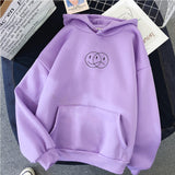 Purpdrank - Korean Streetwear Sweatshirt Men Women Casual Pullover Hip Hop Long Sleeve Smile Sad Face Line Print Hoodies Sportswear Tops