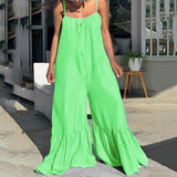 Purpdrank - Oversized Chiffon Jumpsuits and Rompers For Women Large Solid High Waisted Pleated V Neck Elegant Evening Night Party Jumpsuits