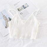 Purpdrank - Women Y2K Sexy Crop Tops Spaghetti Tops and Camis For Women Summer V-neck Strecthy Wrap Tops Women Knitted