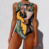 Purpdrank - Sexy Print One Piece Swimsuit Closed Large Size Swimwear Push Up Women Flower Vintage Body Swim Beach Pool Bathing Suit