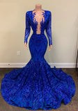 Purpdrank - Royal Blue Sparkly Sequins Mermaid Prom Dress For Black Girls Aso Ebi Party Dress African Evening Gowns Formal Robe De Bal
