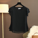 Purpdrank - New Summer Women Blouse Loose O-Neck Chiffon Shirt Female Short Sleeve Blouse Oversized Shirts womens tops and blouses Top