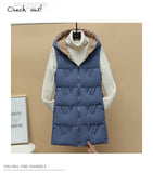 Purpdrank - Autumn Winter Two Sides Wear Long Vest Warm Hooded Waistcoat Women Coat Thicken Cotton Padded Female Sleeveless Jacket New