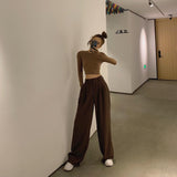 Purpdrank - Retro Solid Color Wild Straight Wide Leg Pants Female Spring New Korean Fashion High Waist Casual Long Pants