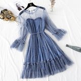 Purpdrank - New Female O-neck Stars Sequined Mesh Shiny Fairy Dress Women Elegant Bling Gauze Princess Puff Dresses Vestidos De Fiesta