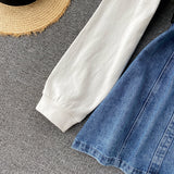 Purpdrank - Chic Women Hoodies Denim Dress New Fashion Long Sleeve Cotton Sweatshirt Patchwork Mini Jeans Dress with Belt