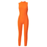 Purpdrank - Women Summer Sleeveless Patchwork Bodycon Solid Color Jumpsuit Overall  Female Clothing Streetwear Wholesale Items