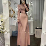 Purpdrank - Women Bodycorn Dress Autumn Elegant Long  Sleeve Slim Fit OL Sundress Femme Robe Solid Party Round Neck Ladies Long Dress New