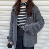 Purpdrank - Harajuku Women Zip-up Hoodies Plus Velvet Fleece Warm Winter Sweatshirts Jacket Casual Loose Stand Collar Oversized Hoodie