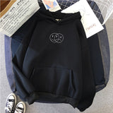 Purpdrank - Korean Streetwear Sweatshirt Men Women Casual Pullover Hip Hop Long Sleeve Smile Sad Face Line Print Hoodies Sportswear Tops