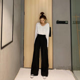 Purpdrank - Retro Solid Color Wild Straight Wide Leg Pants Female Spring New Korean Fashion High Waist Casual Long Pants