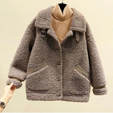 Purpdrank - Fashion Lamb Plush Fur Coat Casual Jackets Womens New Autumn Winter Korean Style Short Polar Fleece Outerwear Jackets Women