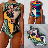 Purpdrank - Sexy Print One Piece Swimsuit Closed Large Size Swimwear Push Up Women Flower Vintage Body Swim Beach Pool Bathing Suit
