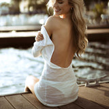 Purpdrank - Vestidos Women Clothing Ice Sexy Backless Mini Beach Dress Casual Thin Knit Sweater Dresses Summer White Dress