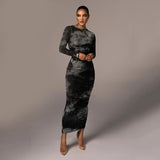 Purpdrank - Long Sleeve Sheath Slim Ruched Mini Bandage Dress Ladies Skinny Bodycon Sexy Tie Dye Dresses for Women Vestidos De Mujer