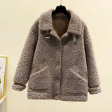 Purpdrank - Fashion Lamb Plush Fur Coat Casual Jackets Womens New Autumn Winter Korean Style Short Polar Fleece Outerwear Jackets Women