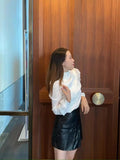 Purpdrank - New 2023 spring autumn Women puff Sleeve Stand Collar Chiffon Blouses office Ladies tops shirt