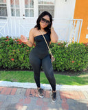 Purpdrank - Sexy One Shoulder Long Jumpsuit Women Sleeveless Casual Rompers Summer Spring Solid One Piece Outfit Bodycon Jumpsuit