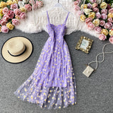 Purpdrank - Slip Dress Long Mesh Floral Dress Women Vintage Elegant Sexy Beach Dresses Woman Party Night Korean Kawaii Ruffle Backless