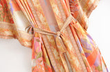 Purpdrank - Vintage Chic Fashion Women Floral Print Bat Sleeve Bohemian Kimono Dress Gothic Ladies V Neck Summer Beach Boho Robe Cover-up