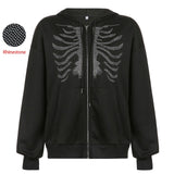 Purpdrank - Zip Up Gothic Black Hoodie y2k Women's Rhinestone Skull Casual Oversized Sweatshirt Punk E-girl Harajuku Long Sleeve Outerwear