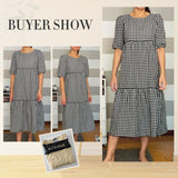 Purpdrank - Summer Dress Women Autumn Short Sleeve  Vintage Plaid Printed Sundress Loose Pleat Mid-Calf Dresses Femme Party Robe