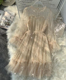 Purpdrank - New Female O-neck Stars Sequined Mesh Shiny Fairy Dress Women Elegant Bling Gauze Princess Puff Dresses Vestidos De Fiesta