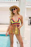 Purpdrank - Crochet Hollow Out Tassel Beach Cover Up Sexy Women Mini Tops Beachwear Bikini Swimwear Bathing Suit Cover Up