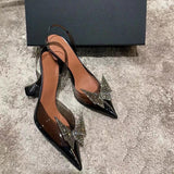 Purpdrank - New Rhinstone Butterfly PVC Transparent Women Pumps Ladies Slingbacks Slip On Pointed Toe Clear High Heeled Wedding Pumps Sandal