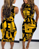 Purpdrank - Fashion Women Summer Sleeveless Printed Sexy Slim Pullover O Neck Midi Bodycon Dress Nightclub Party Elegant Evening Dresses