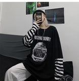 Purpdrank - Autumn tshirt Casual Letter Print O-Neck stripe Tees Creativity Loose T-Shirts Women Long Sleeve Oversize top Hip Hop Streetwear