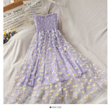 Purpdrank - Sleeveless Dress Women Defined Waist Mesh Floral Printing Dresses Womens Elegant Gentle Pleated Chic Ins Fashion Partywear New