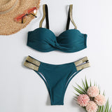 Purpdrank - Vintage Retro Bikini Patchwork Swimsuit Thong Brazilian Sexy Swimwear Female New Summer Micro V-bar Green Bathing Suits