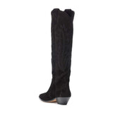 Purpdrank - Women's High Boots Nude Black Suede Embroidered Knee High Boots Women Sexy Pointed Toe Spike Kitten Heels Knight Boots