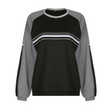 Purpdrank - Striped Print Patchwork Oversized Sweatshirt Women Dark Academia Loose Casual Pullovers Preppy Style Jumpers Korean Iamhotty