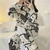 Purpdrank - Cow Print Pajamas Two Piece Set Autumn Pijamas Women Cotton Cute Home Clothes Pyjamas Sleepwear Japanese Style Kawaii